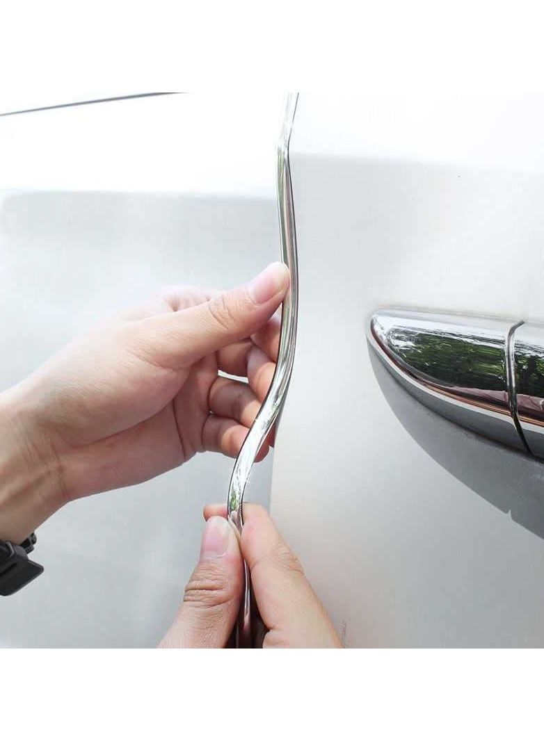 حراس حواف أبواب السيارات، شكل U عالمي مخصص بطلاء كروم DIY شريط تزيين لسيارات السيدان وبيك أب، فضي (الطول 5م) - Image 3